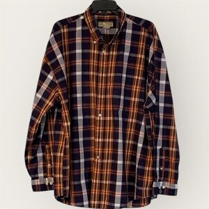 Sun River Stylish Plaid Button-Down Shirt - Navy and Orange